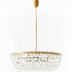 Pair of Large Bakalowits Chandeliers or Flush Mounts, Brass Nickel Glass, 1960s