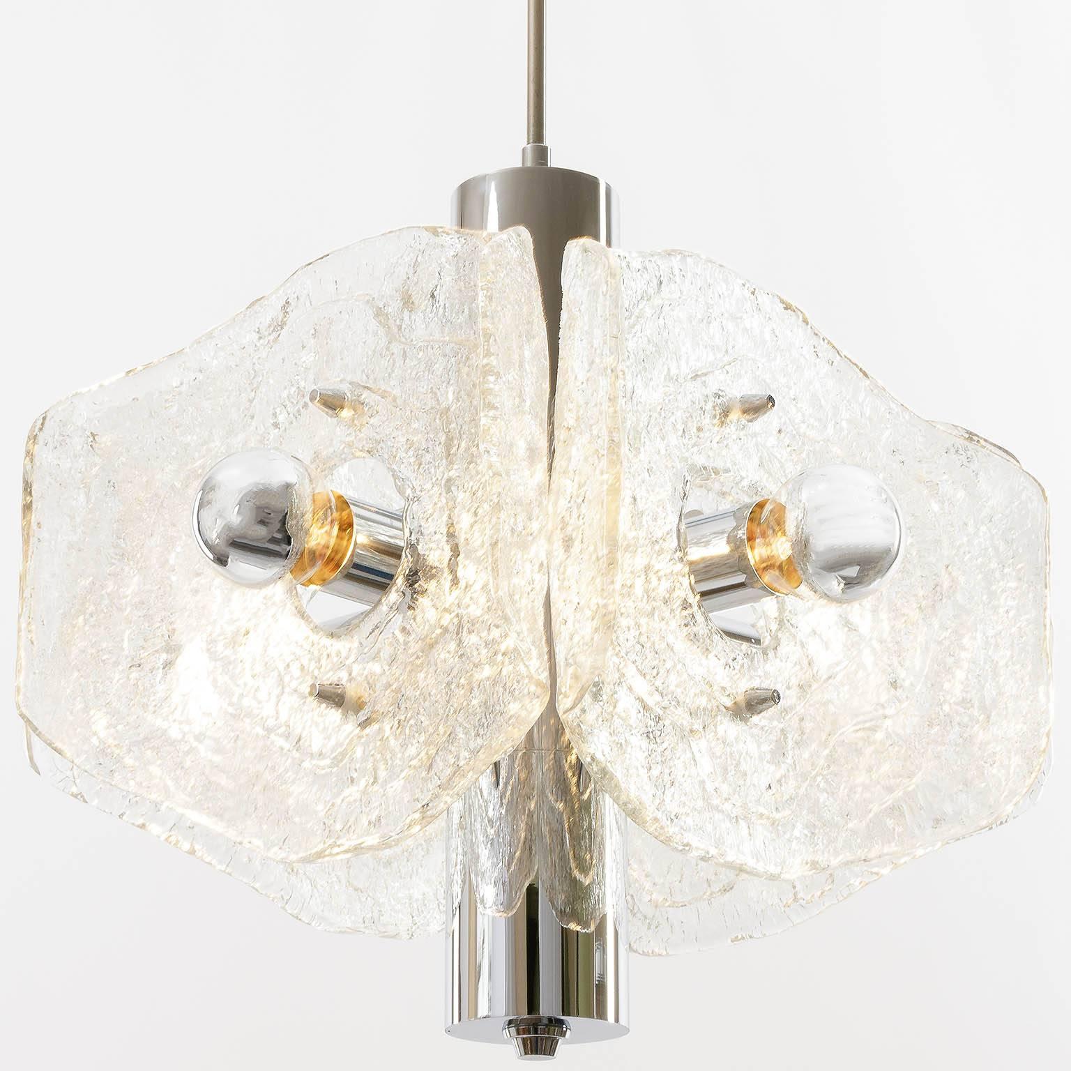 Late 20th Century Mid-Century Modern Chandelier, Chrome and Murano Glass, 1970s For Sale