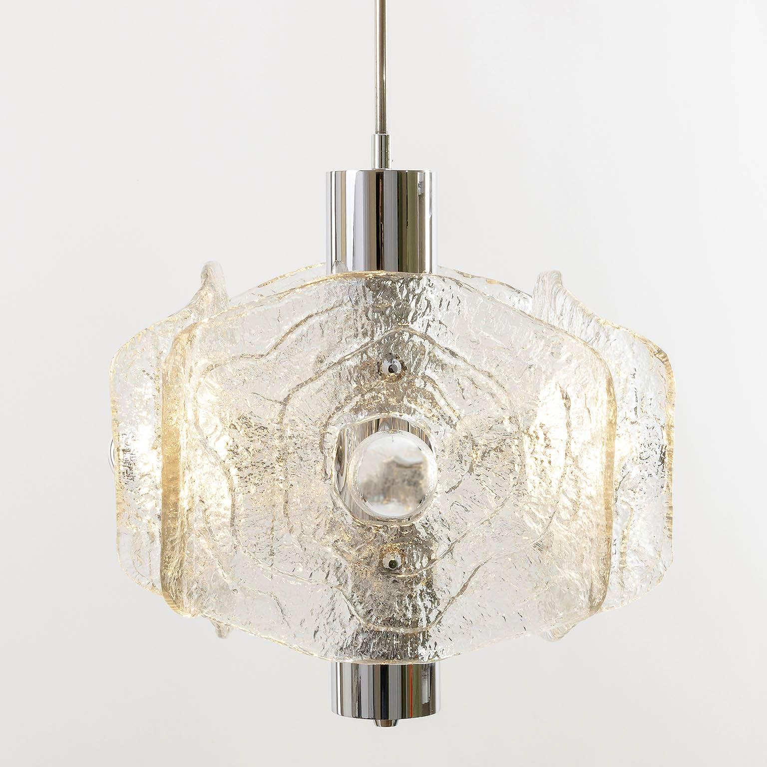 Mid-Century Modern Chandelier, Chrome and Murano Glass, 1970s For Sale 1