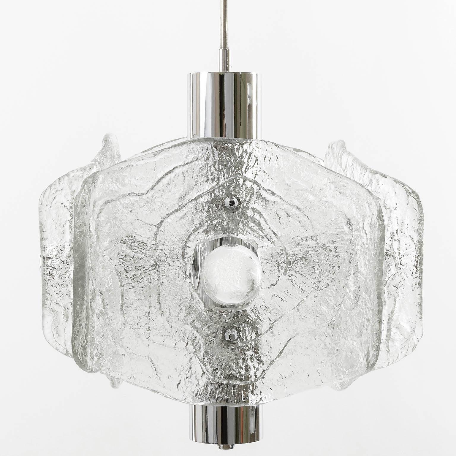 Austrian Mid-Century Modern Chandelier, Chrome and Murano Glass, 1970s For Sale