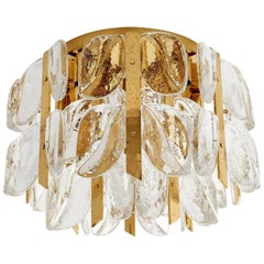 Kalmar Flush Mount Chandelier 'Florida', Glass and Brass, 1960s