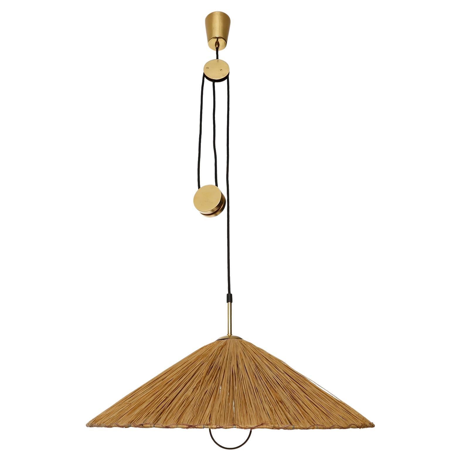 Counterweight Pendant Light 'Jo-Jo Zug' Kalmar, Josef Frank, Brass Straw, 1950s For Sale