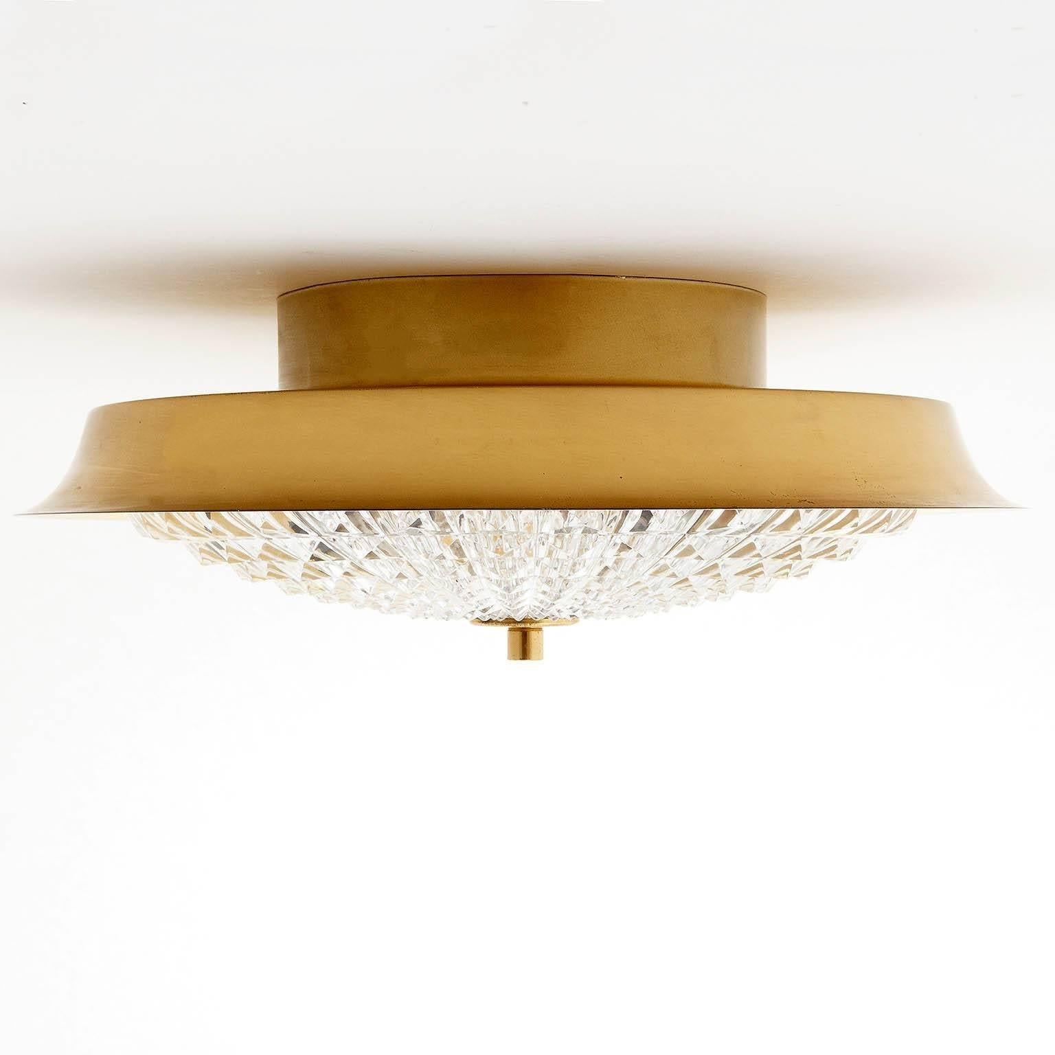 Flush Mount Light or Sconce, Carl Fagerlund Orrefors, Brass Glass, Sweden, 1960s In Good Condition In Hausmannstätten, AT