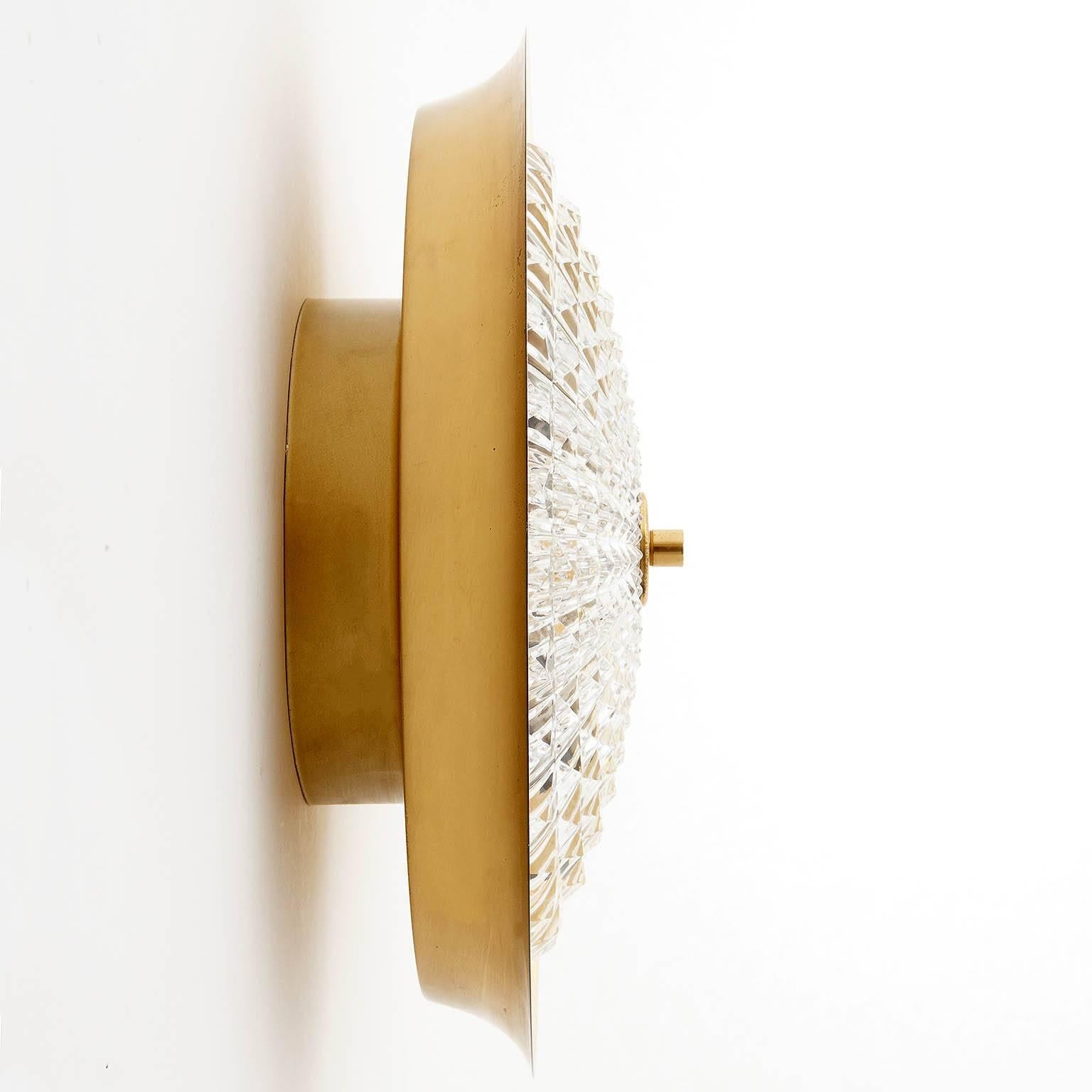 Flush Mount Light or Sconce, Carl Fagerlund Orrefors, Brass Glass, Sweden, 1960s 2