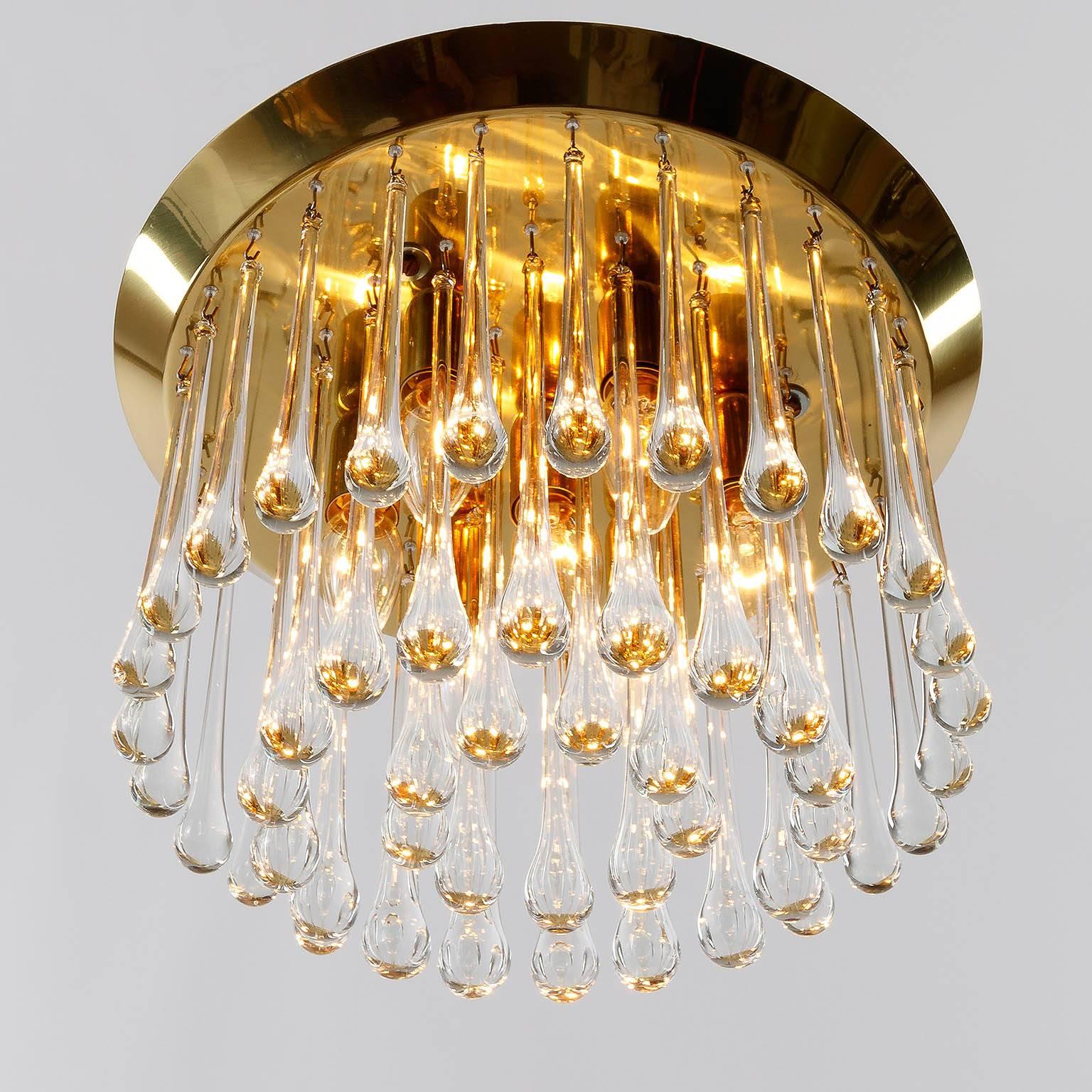 Kalmar Flush Mount Light, Brass and Glass, 1960s In Excellent Condition In Hausmannstätten, AT