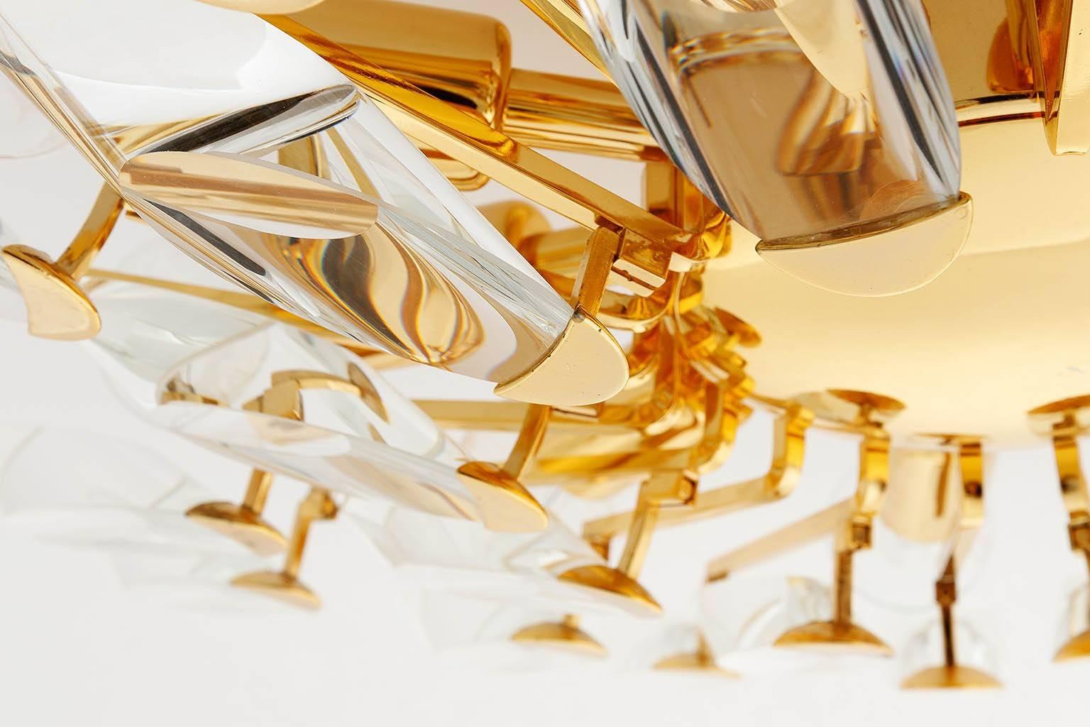 Italian Flush Mount Light by Stilkronen, Gilt Brass Crystal Glass, 1970s 1