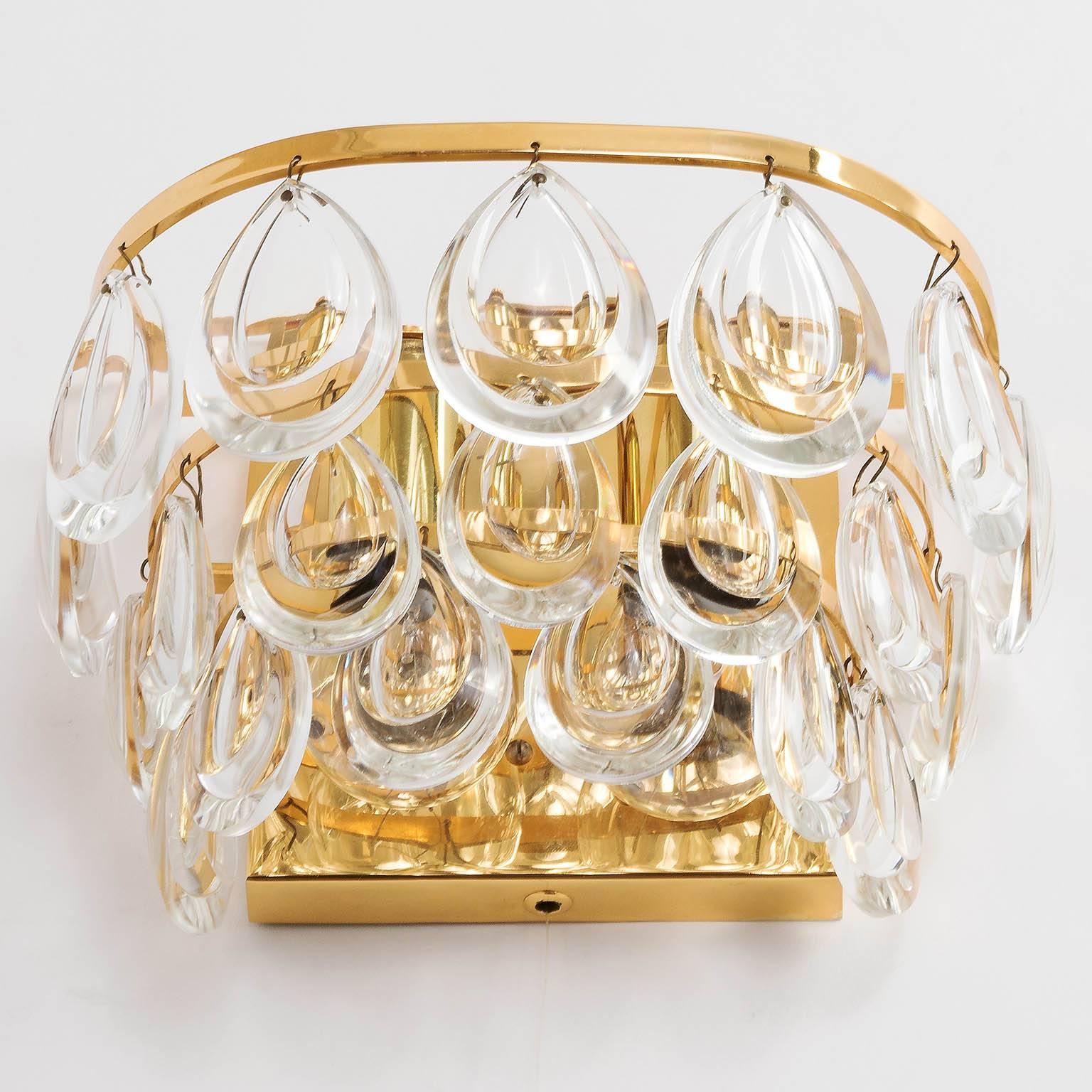 German Pair of Palwa Sconces, Gilt Brass Glass, 1960s