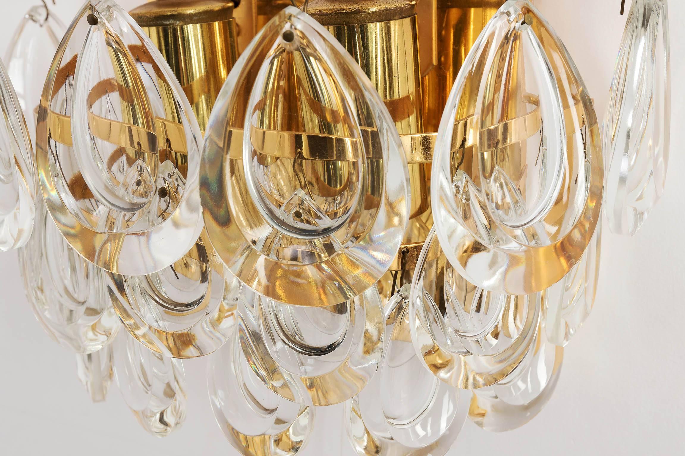 Pair of Palwa Sconces, Gilt Brass Glass, 1960s In Good Condition In Hausmannstätten, AT