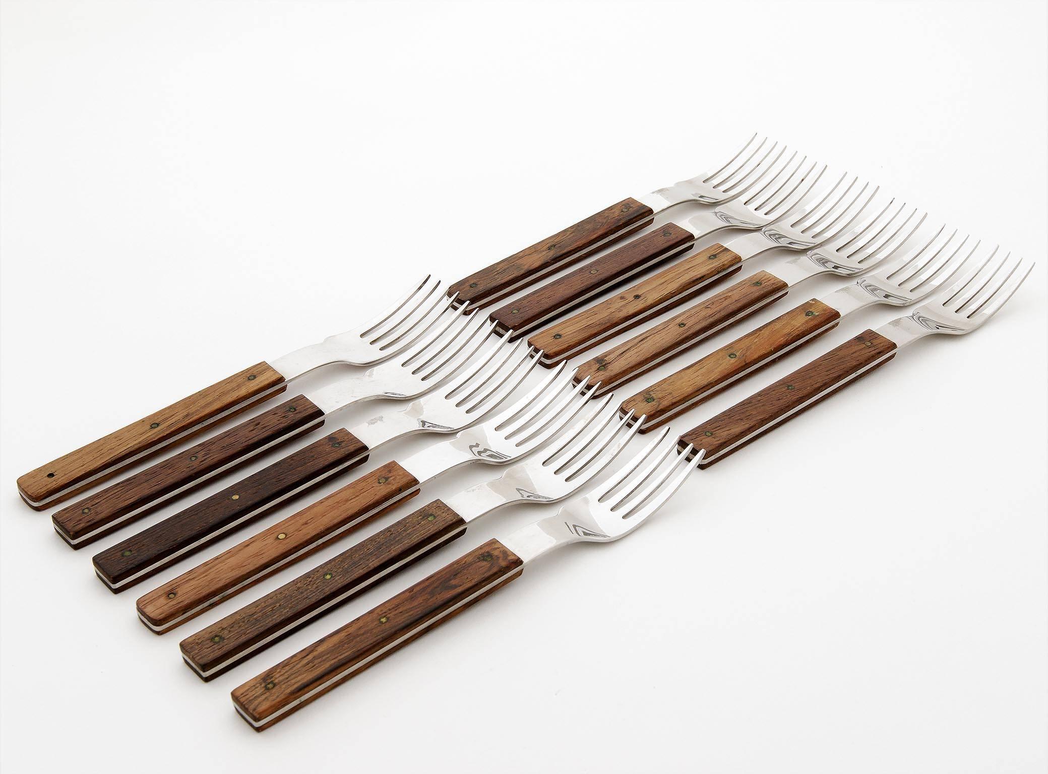 Mid-Century Modern Cutlery Flatware for 12 People, 48 Pieces, Nutwood, Amboss Austria, 1960s