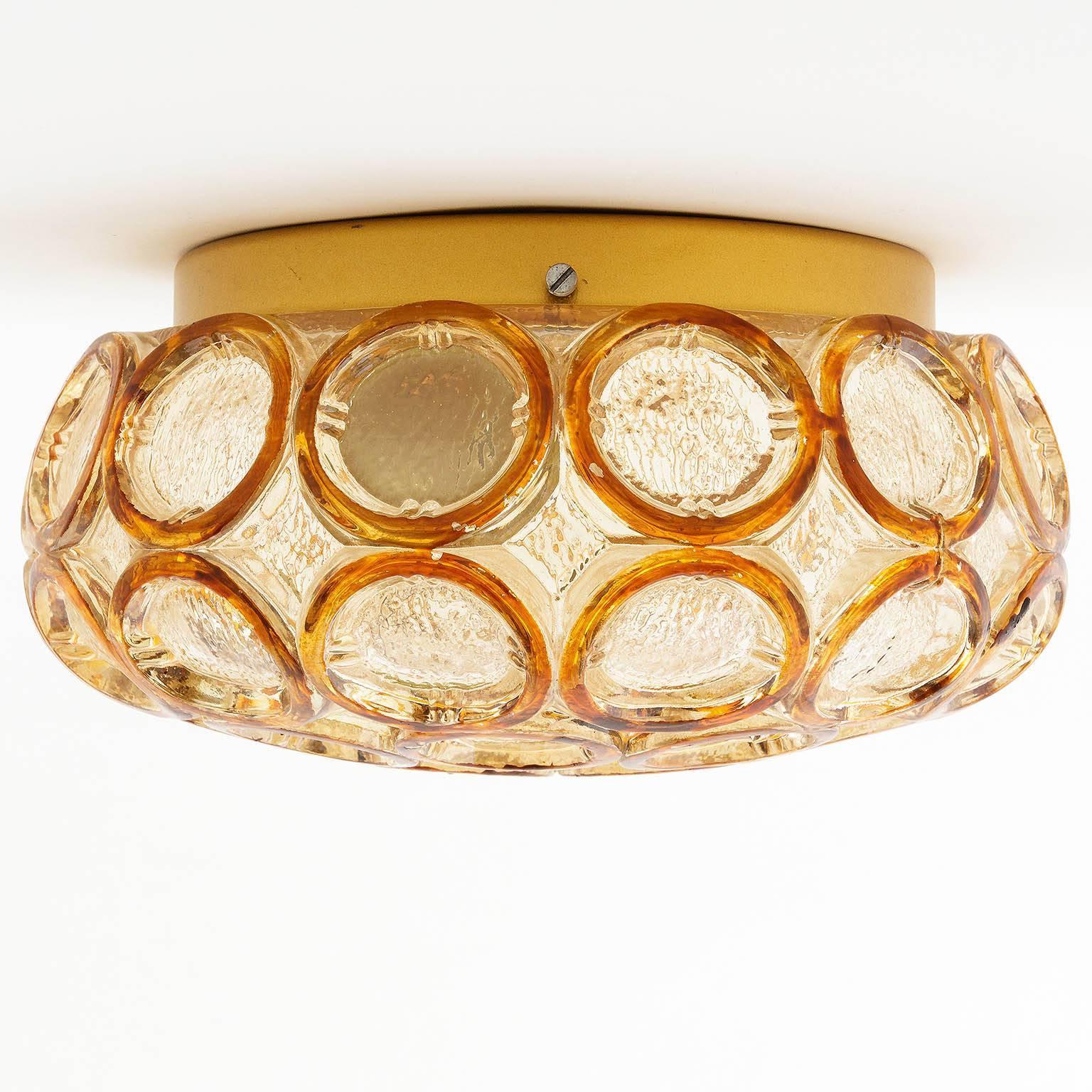 Austrian Flush Mount Light or Sconce, Amber Tone Glass, 1970s (Three Available)