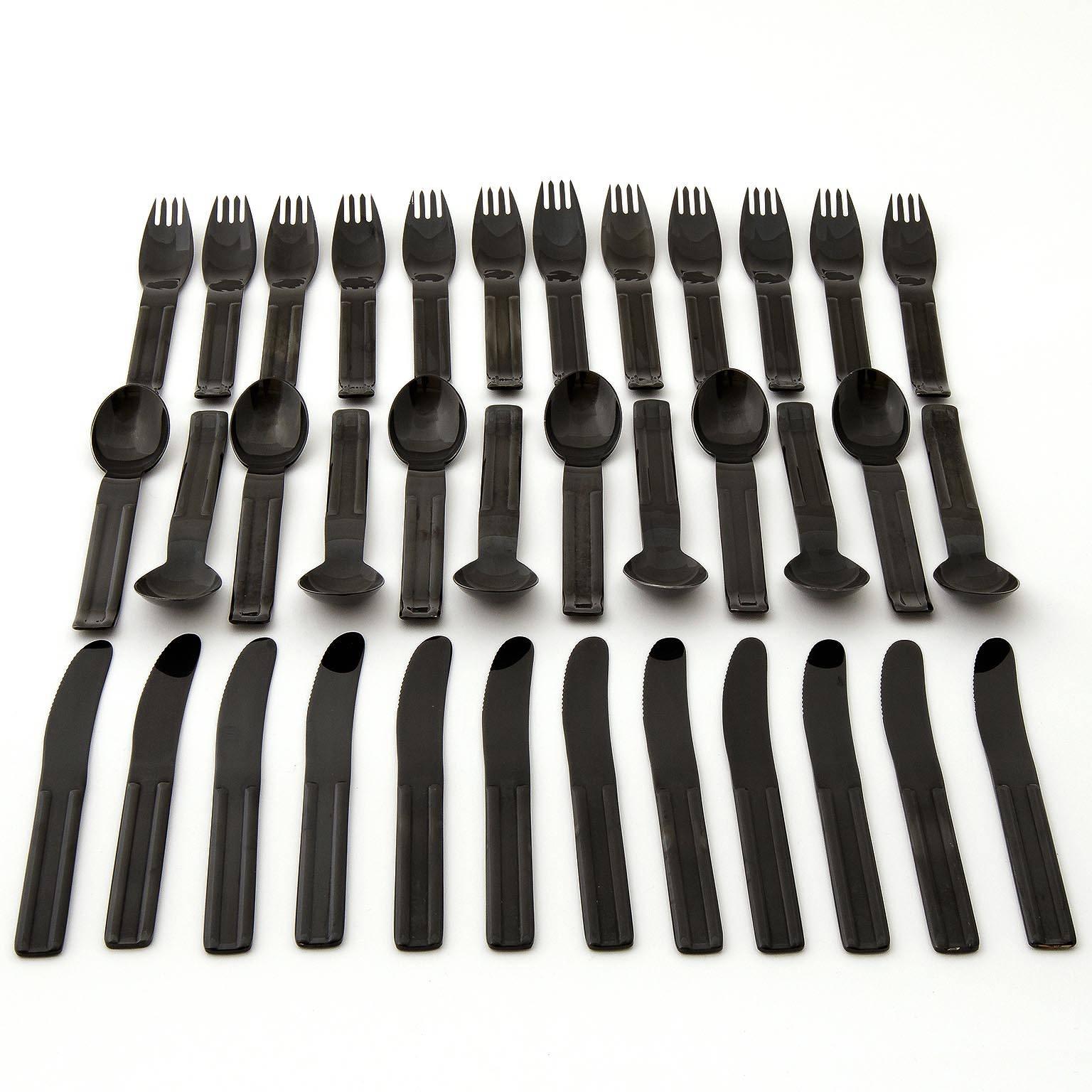 Mid-Century Modern Carl Auböck Black Flatware CULINAR, 12 People, 81 Pieces, Collini Austria, 1979