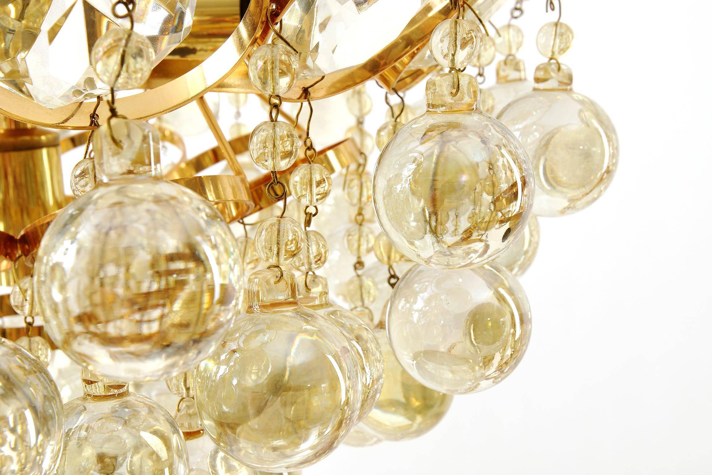 Palwa Chandelier, Gilt Brass and Amber Tone Glass, 1960s For Sale 3