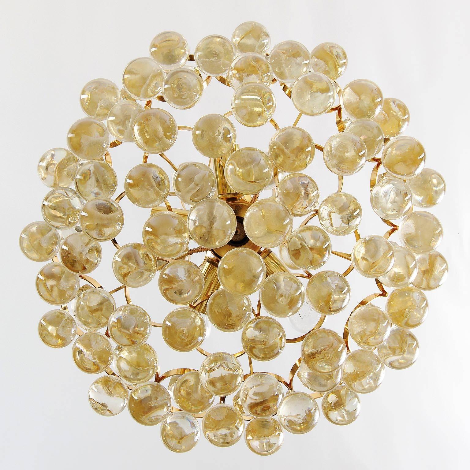 Palwa Chandelier, Gilt Brass and Amber Tone Glass, 1960s In Good Condition For Sale In Hausmannstätten, AT