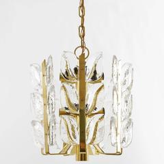 Kalmar Chandelier or Pendant Light "Florida", Glass and Brass, 1970