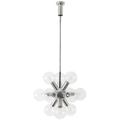 1 of 2 Kalmar Sputnik Chandeliers Pendant Lights 'RS 12', Aluminum Glass, 1970