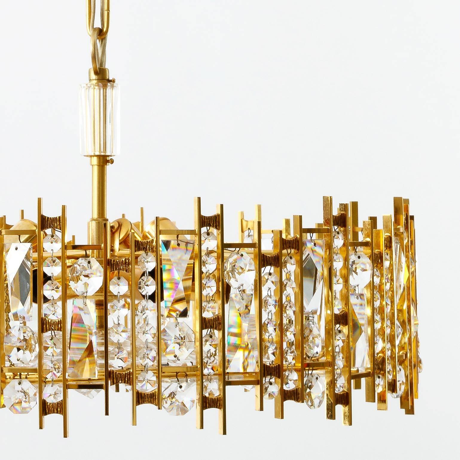Palwa Chandelier Pendant Light, Gilt Brass and Crystal Glass, 1970 1