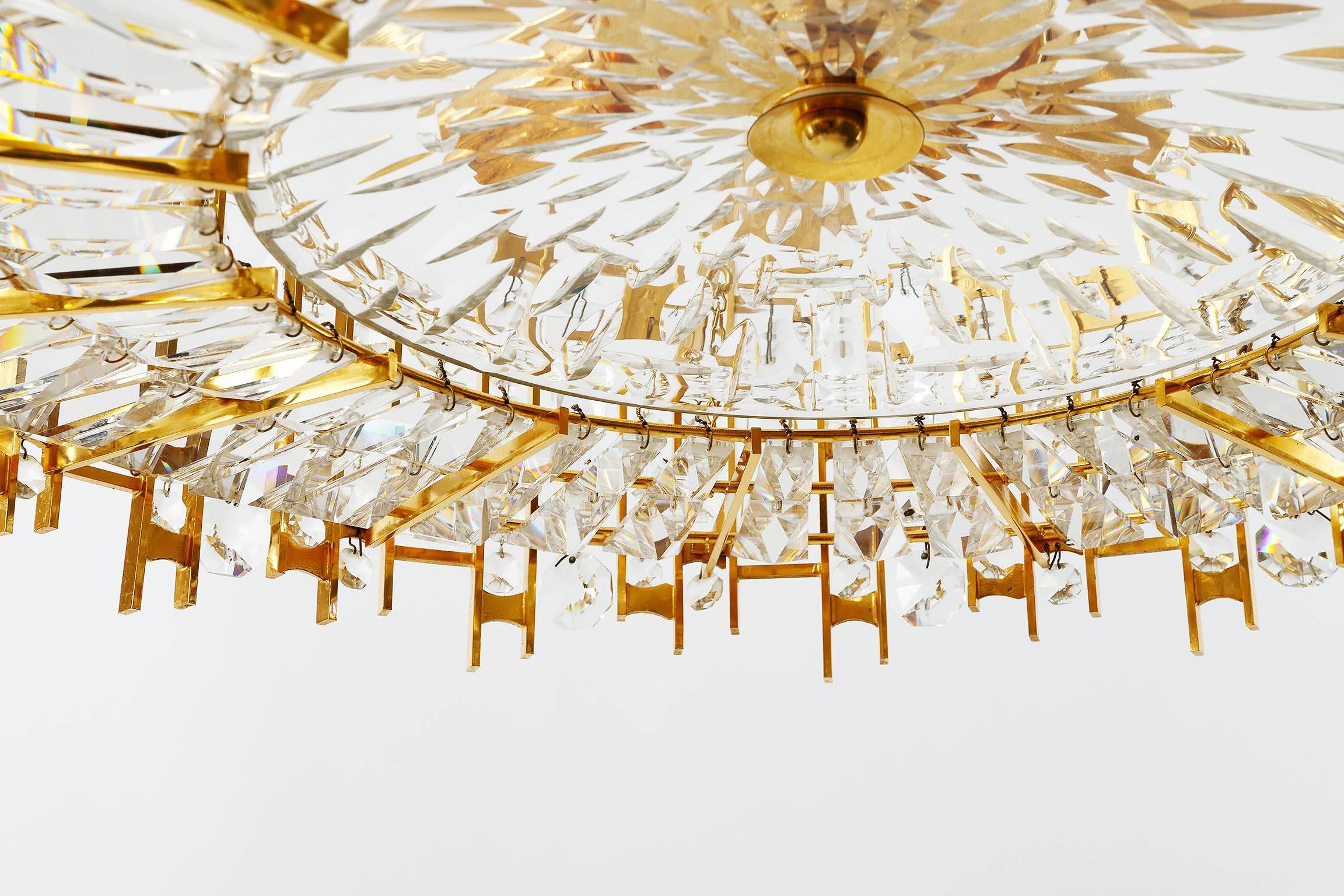 Palwa Chandelier Pendant Light, Gilt Brass and Crystal Glass, 1970 2