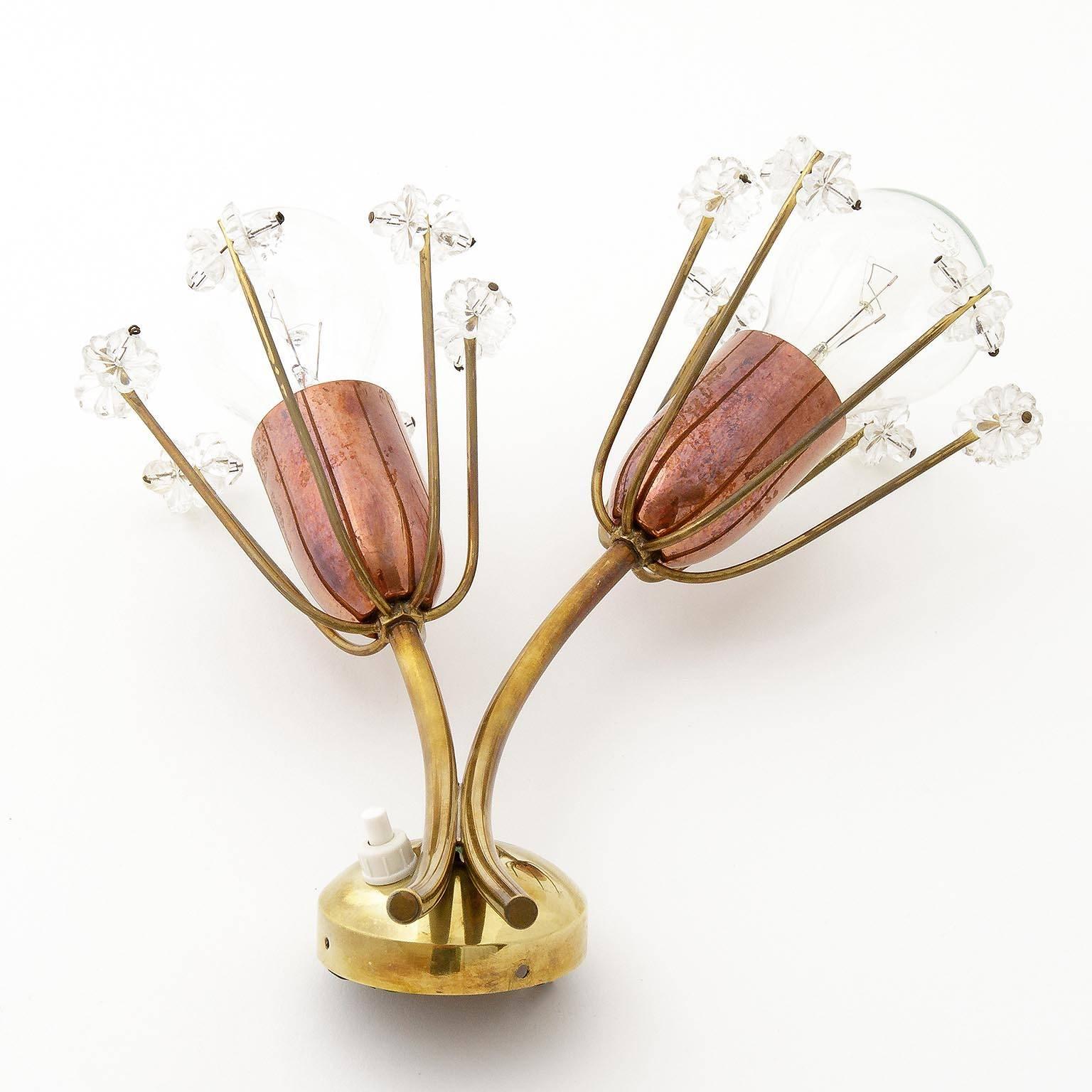 Austrian Emil Stejnar Wall Lights Sconces, Rupert Nikoll, Glass Brass Copper, 1950s