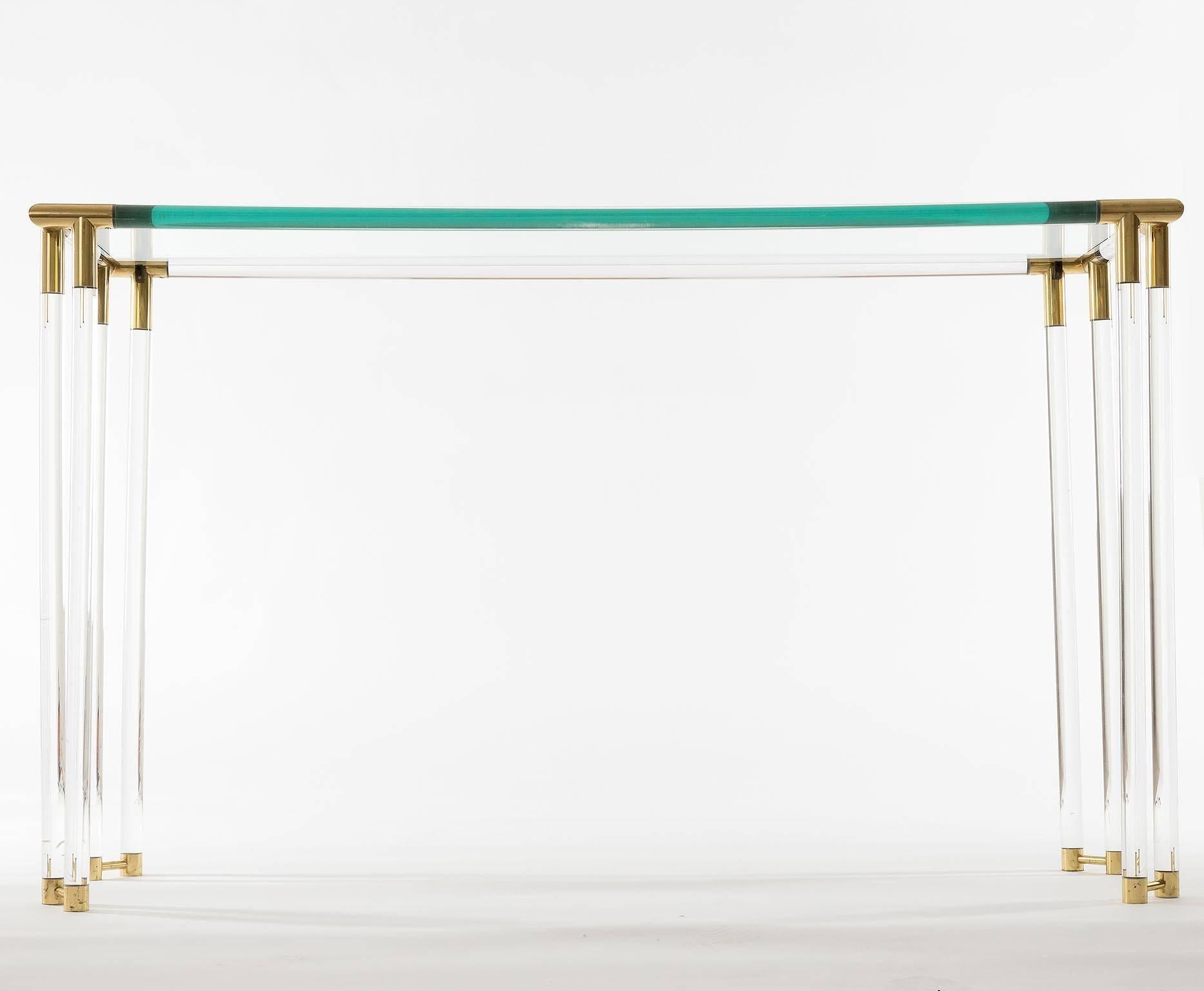 Lucite and Brass Console Table, 1970 In Excellent Condition In Hausmannstätten, AT