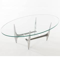 Large Oval Coffee Table by Knut Hesterberg, Glass Aluminum, 1970