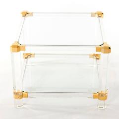 Coffee or Side Table, Lucite Glass Gold Brass, 1970