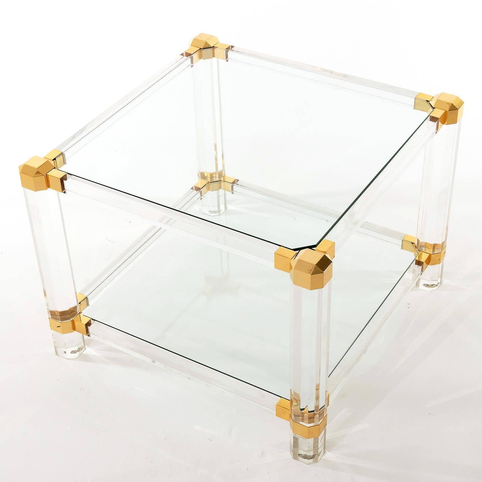 lucite and gold coffee table