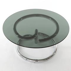 Una de dos mesas Anaconda, cristal ahumado cromado, 1970