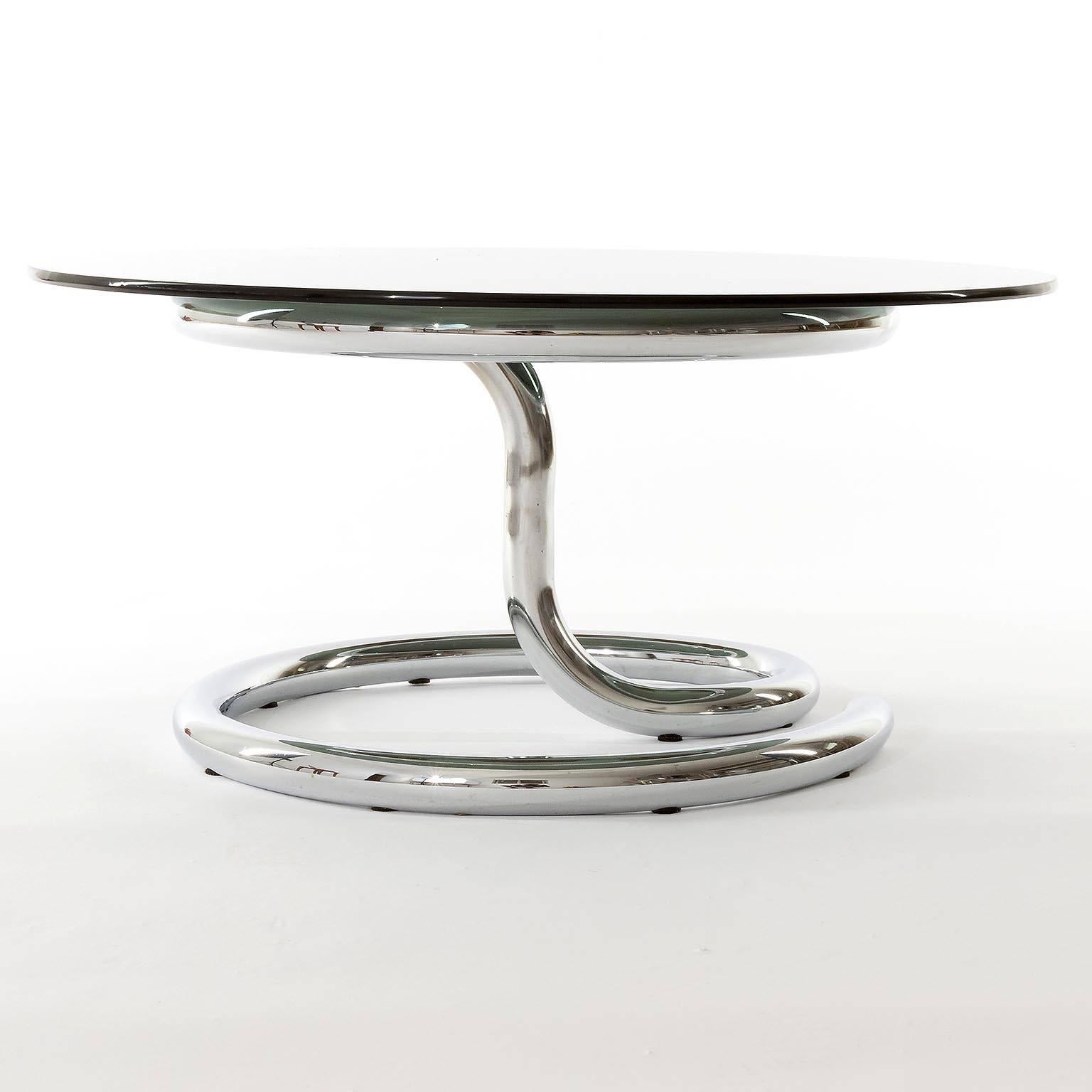 Late 20th Century One of Two Anaconda Tables, Chrome Smoke Glass, 1970 For Sale