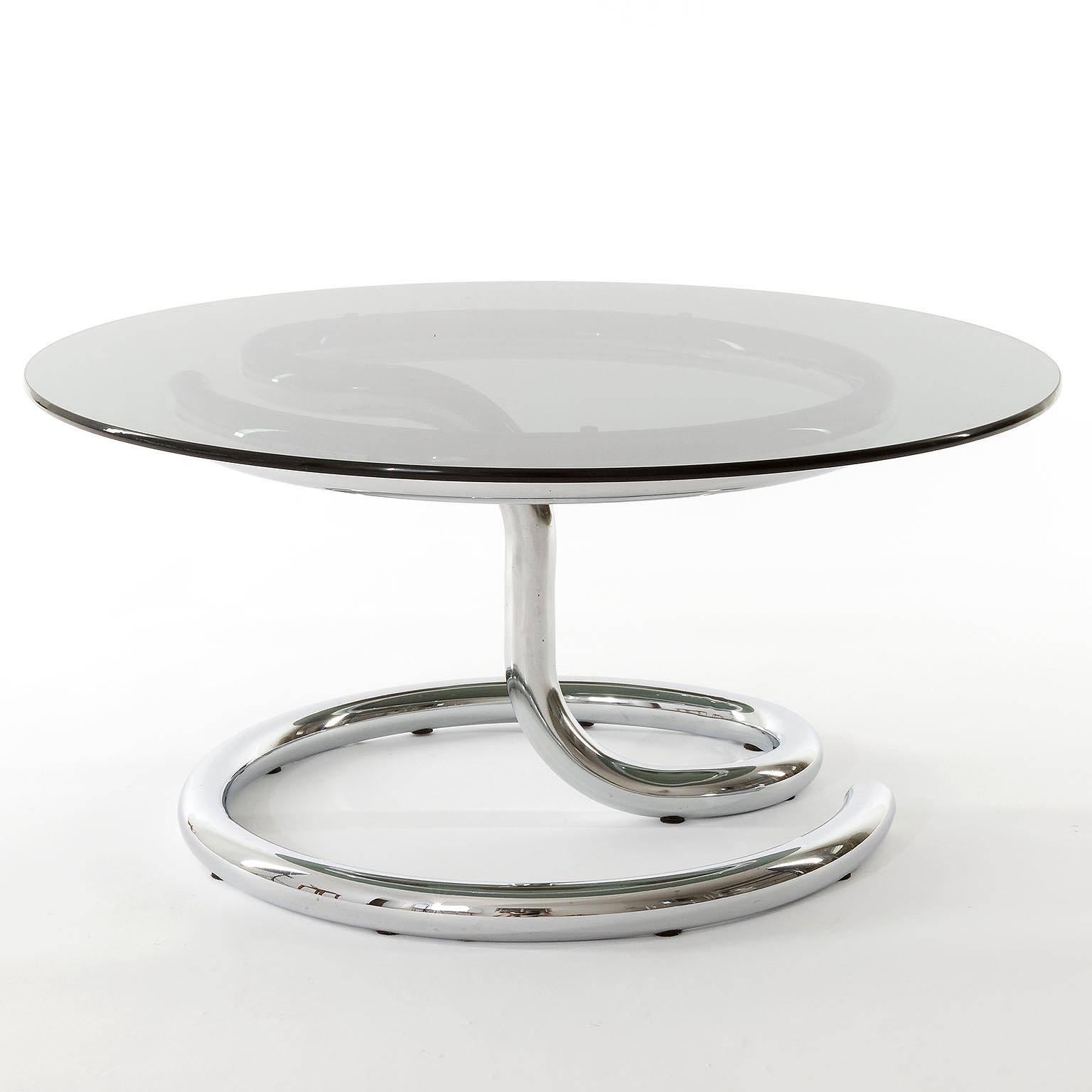 One of Two Anaconda Tables, Chrome Smoke Glass, 1970 In Good Condition For Sale In Hausmannstätten, AT