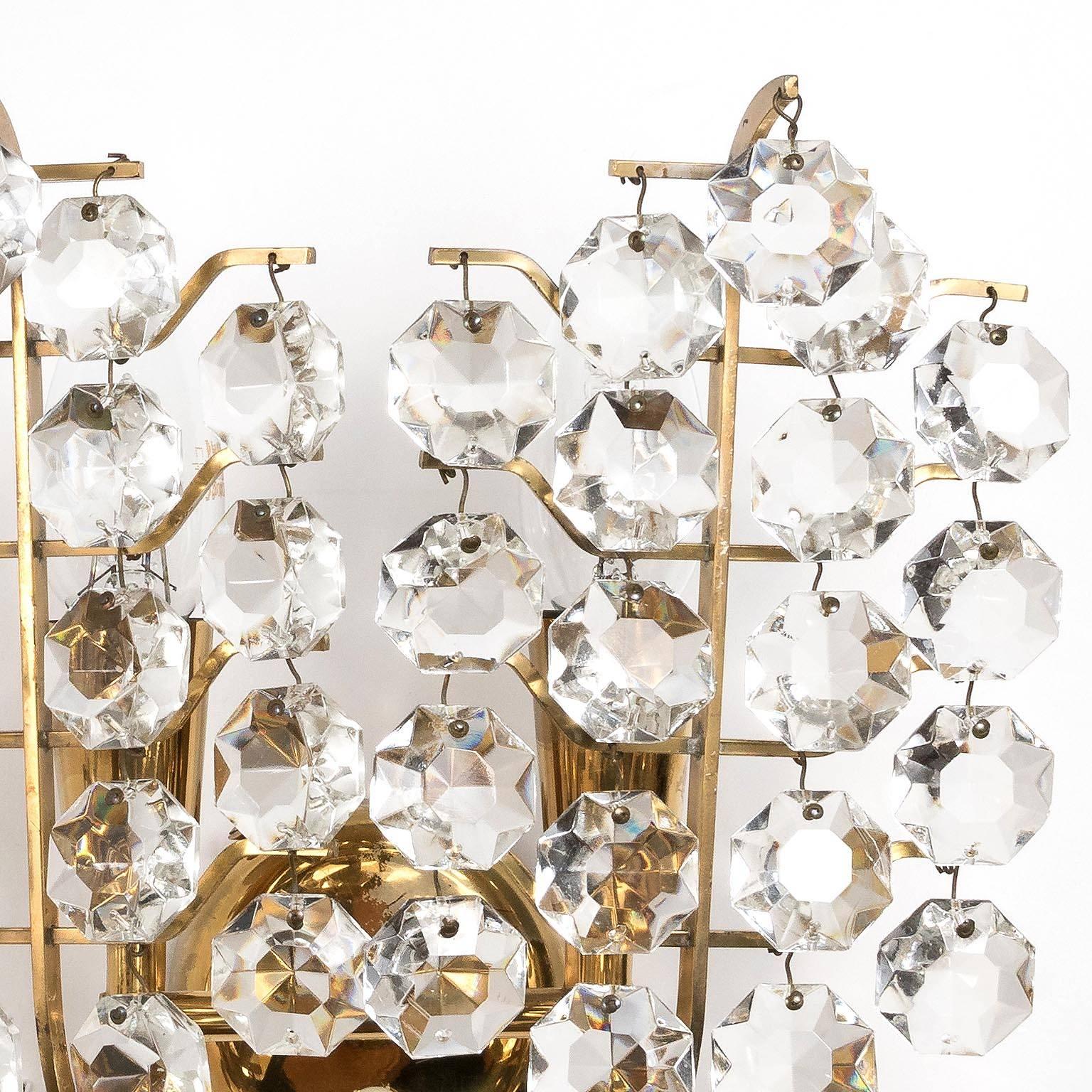 One of Three Bakalowits Sconces, Brass Crystal Glass, 1960s 3