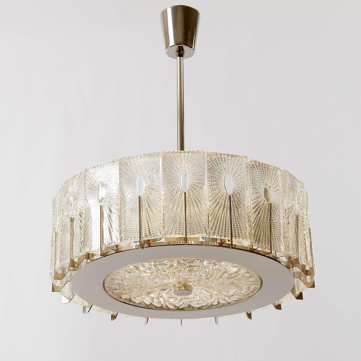 Pair of Chandeliers or Flush Mount Lights by Rupert Nikoll, Glass Nickel, 1950s 1