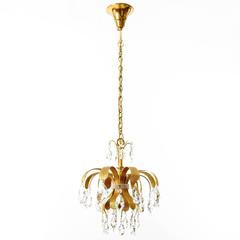 Three Palwa Pendant Lights, Gilt Brass Crystal Glass, 1960s