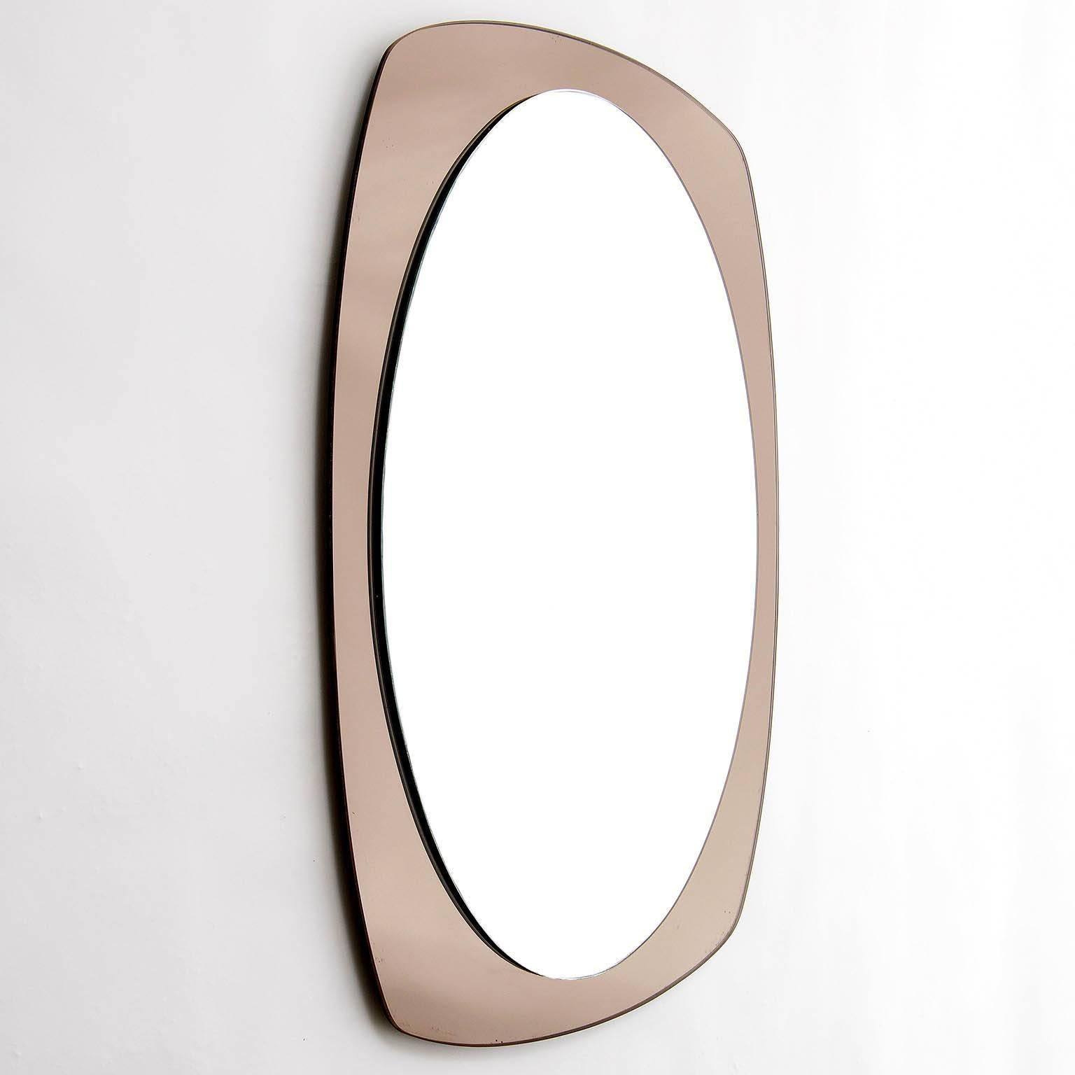 Italian Large Wall Mirror, Smoked Glass, Italy, 1970