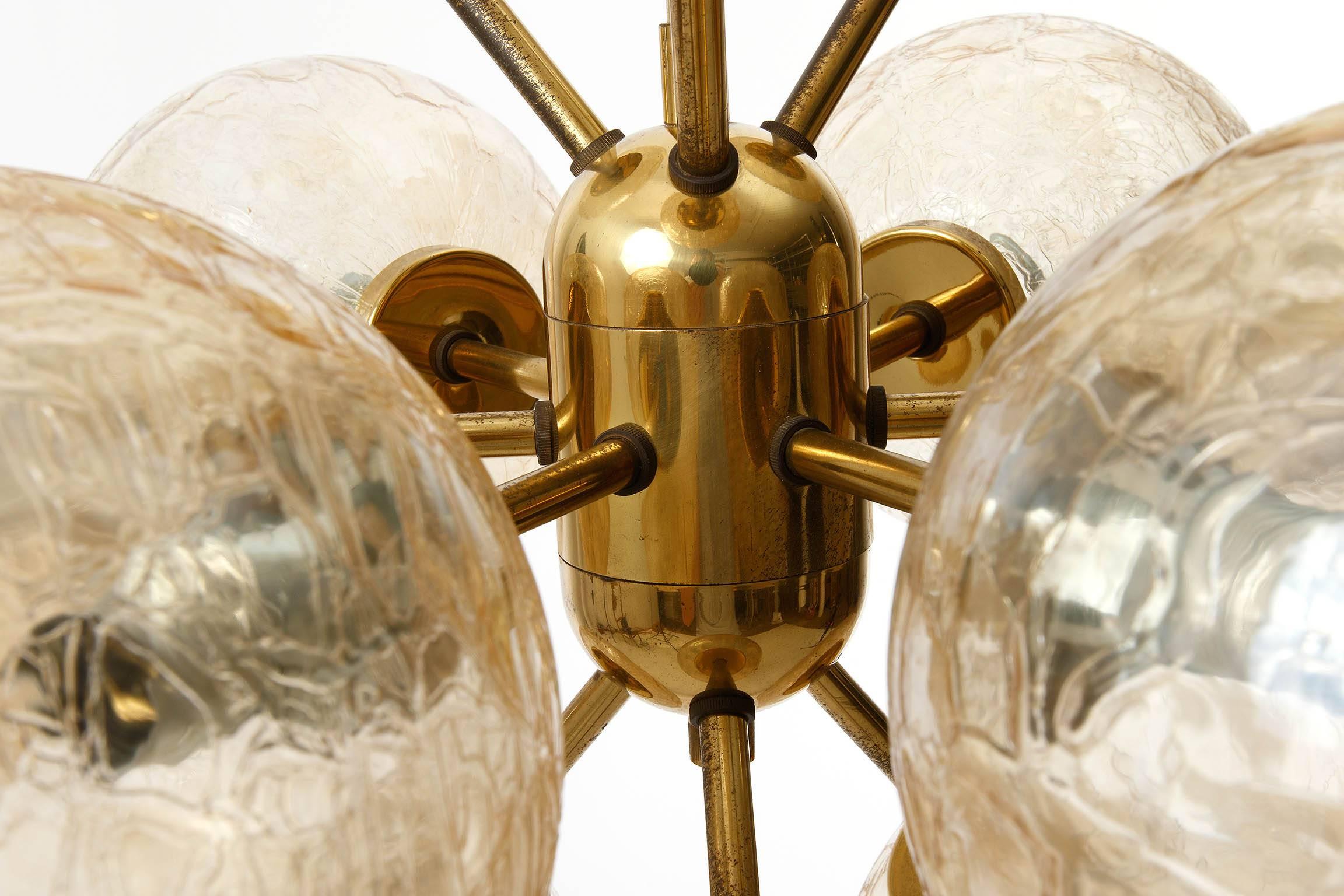 Sputnik Chandelier, Brass and Amber Glass, 1970 4
