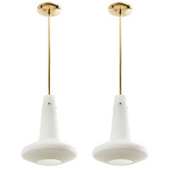 Pair of Pendant Lights, Opal Glass Brass, 1960s 2