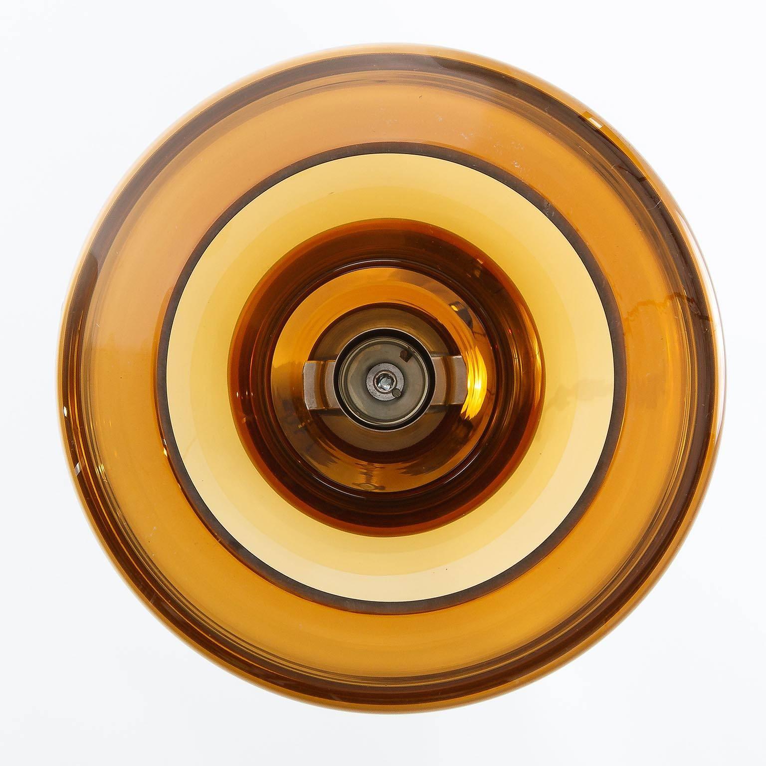 Late 20th Century Kalmar Pendant Light, Amber Glass and Leather, 1970