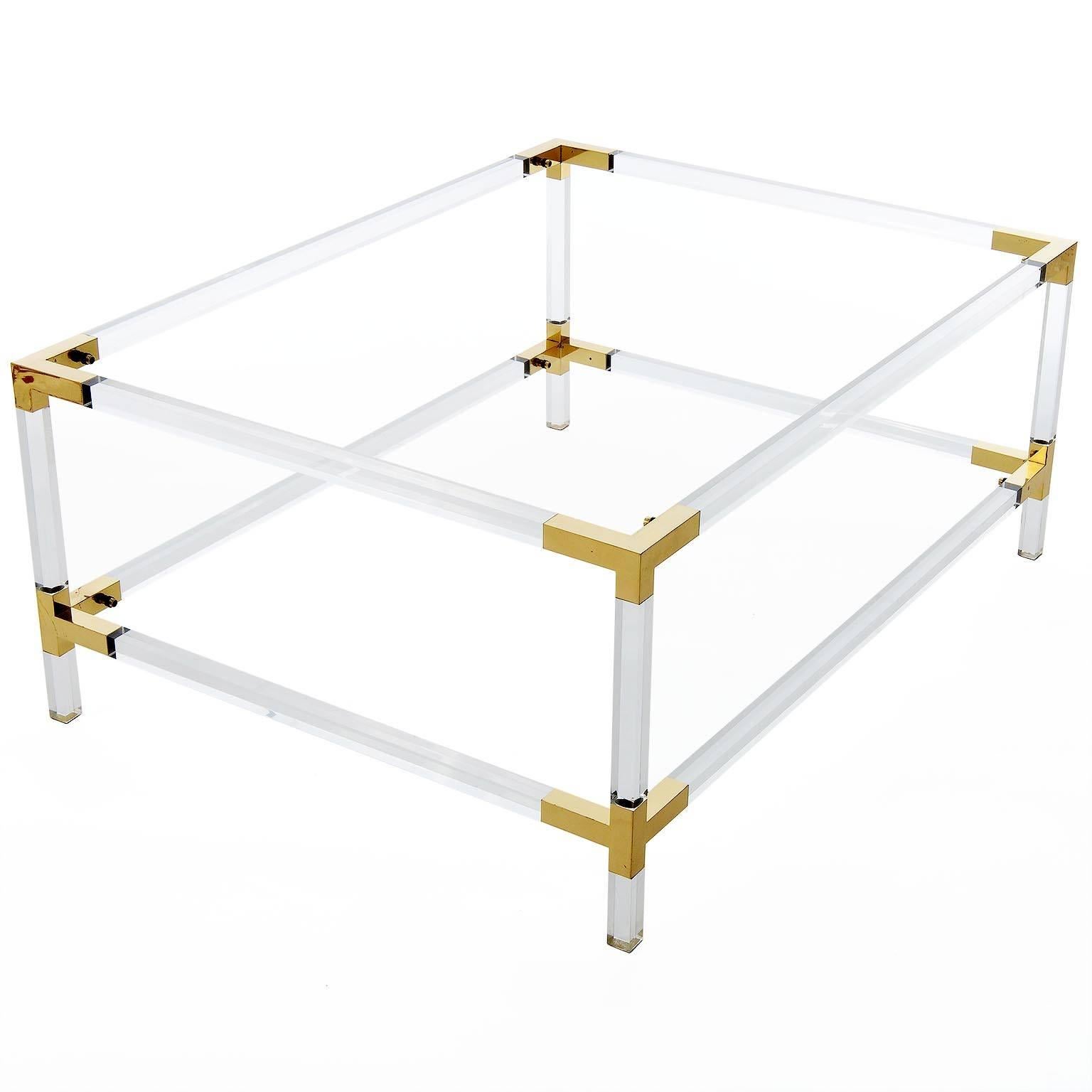 Mid-Century Modern Large Coffee Table, Lucite and Brass, Italy, 1970