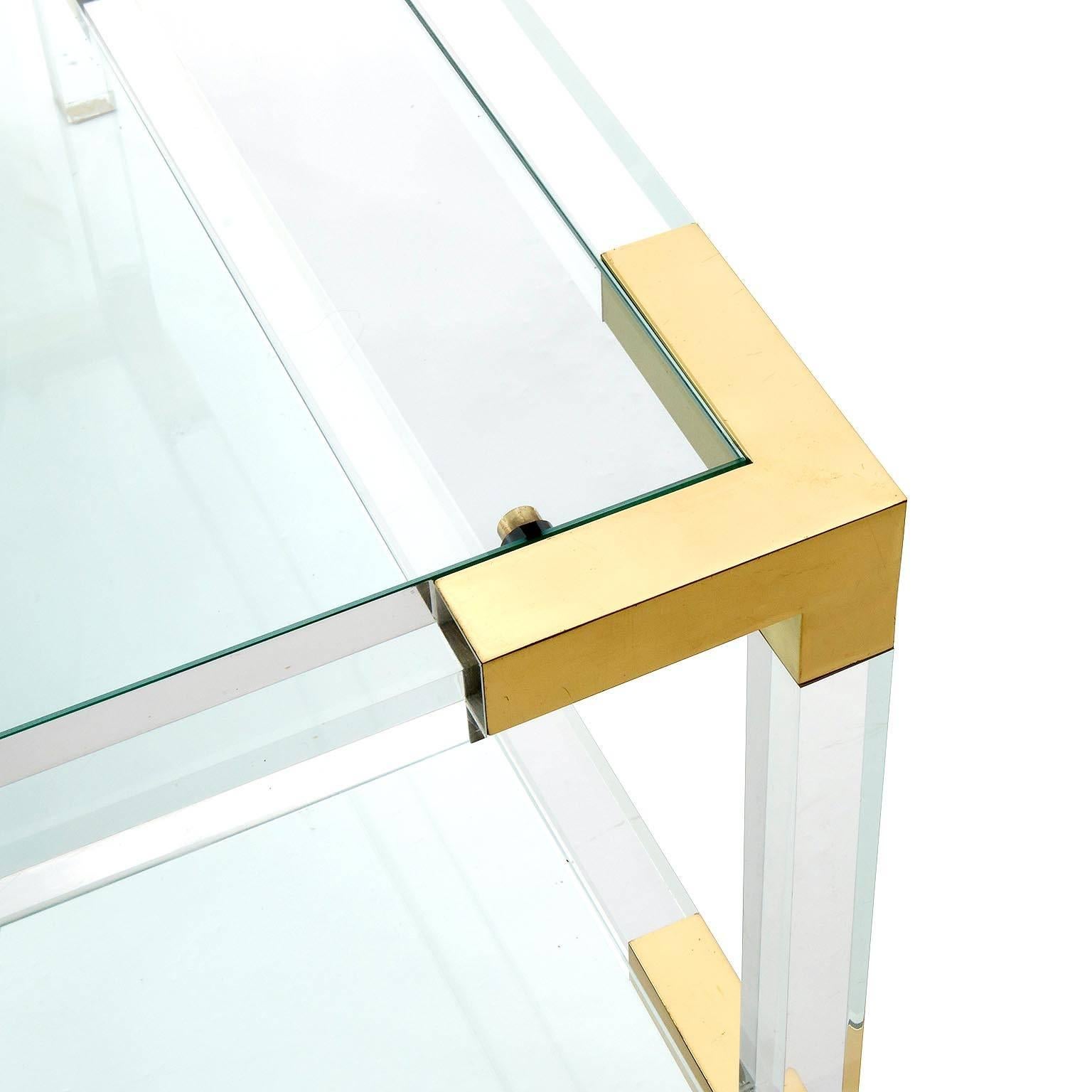 Italian Large Coffee Table, Lucite and Brass, Italy, 1970