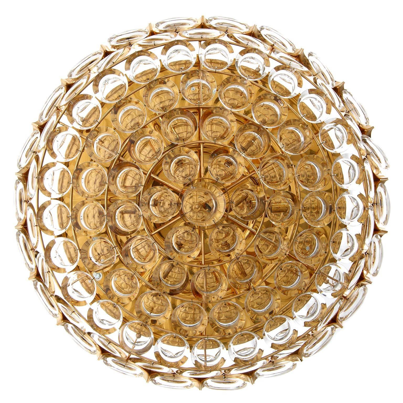 Palwa Flush Mount Light Fixture, Gilt Brass Glass In Excellent Condition In Hausmannstätten, AT