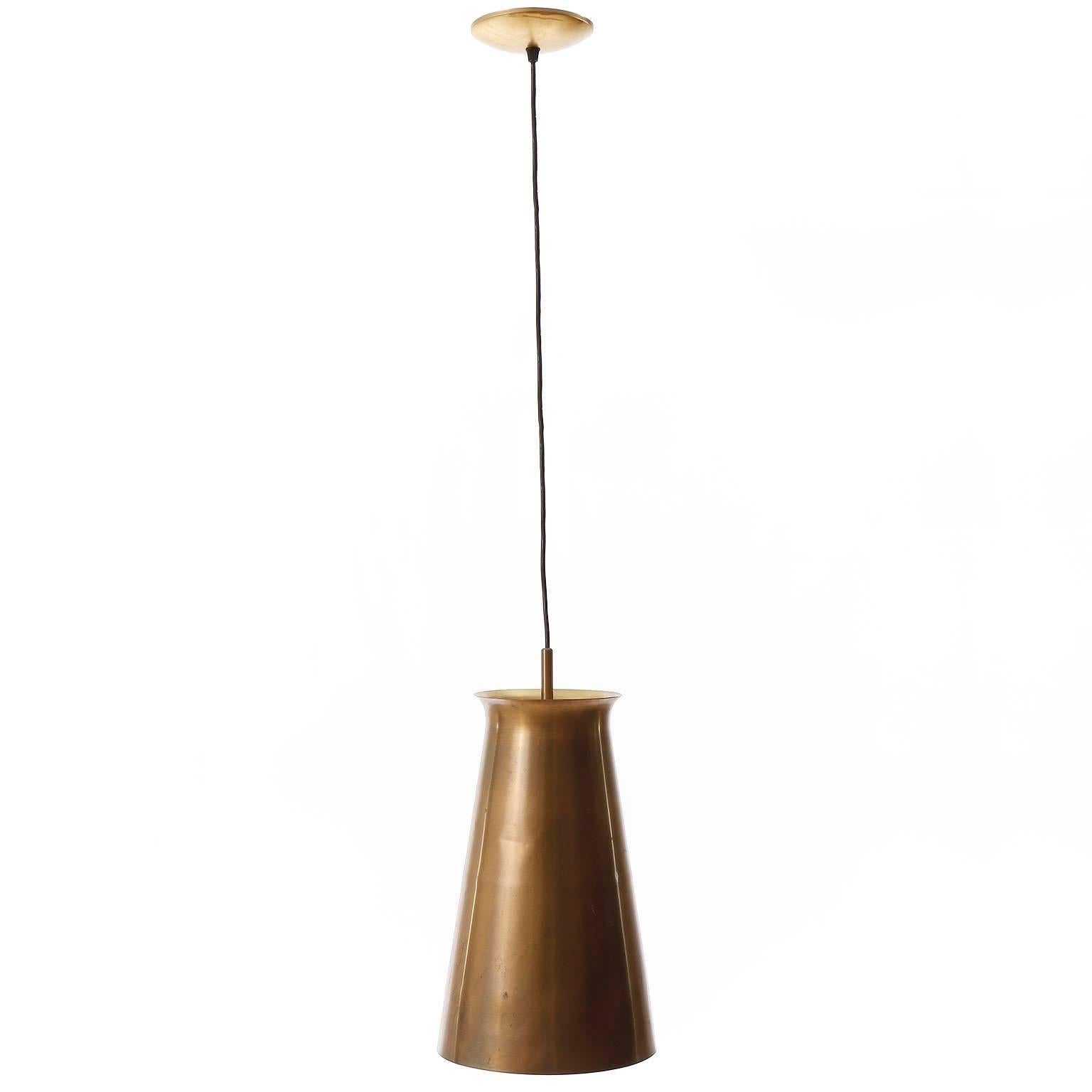 Italian Stilnovo Style Pendant Light, Patinated Brass, 1960