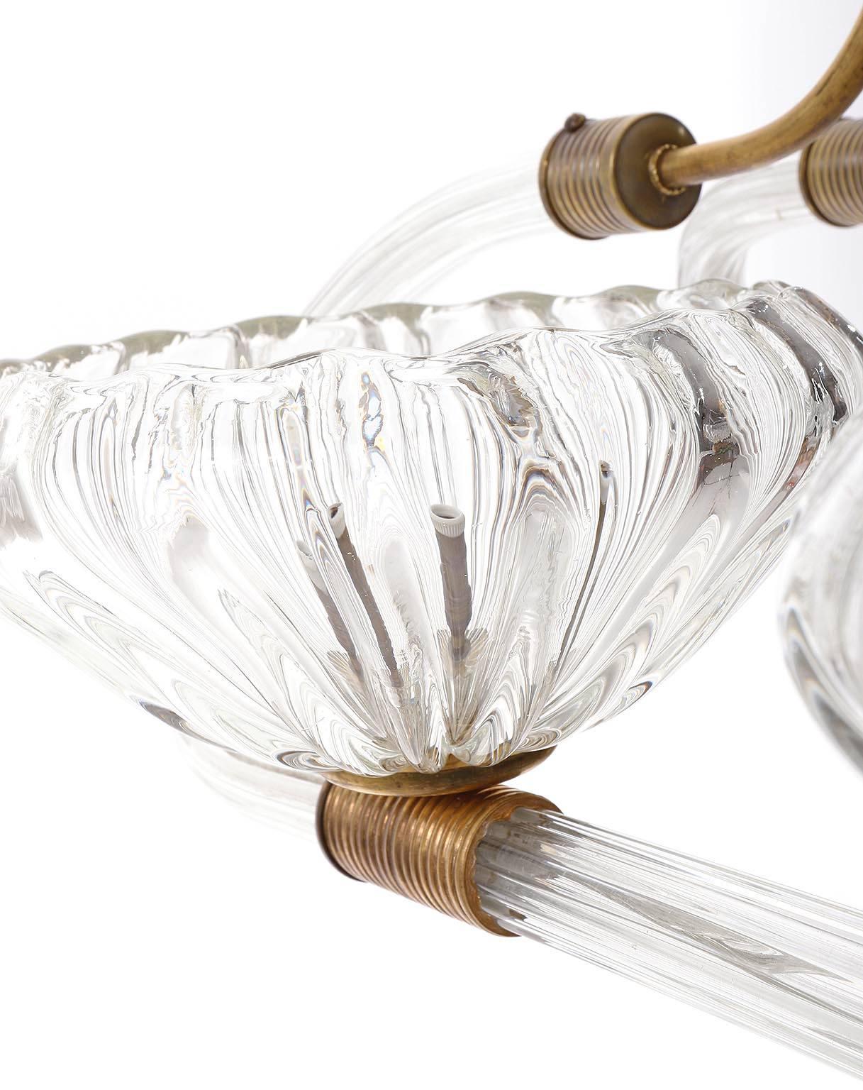 Barovier Chandelier, Glass and Brass, Italy, 1940s 3