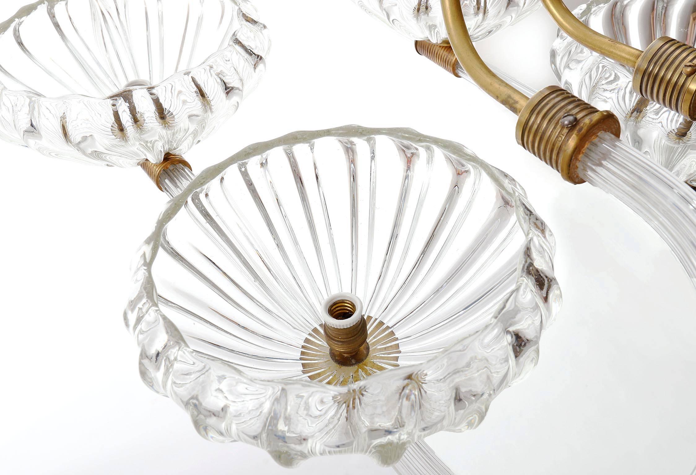 Barovier Chandelier, Glass and Brass, Italy, 1940s 4