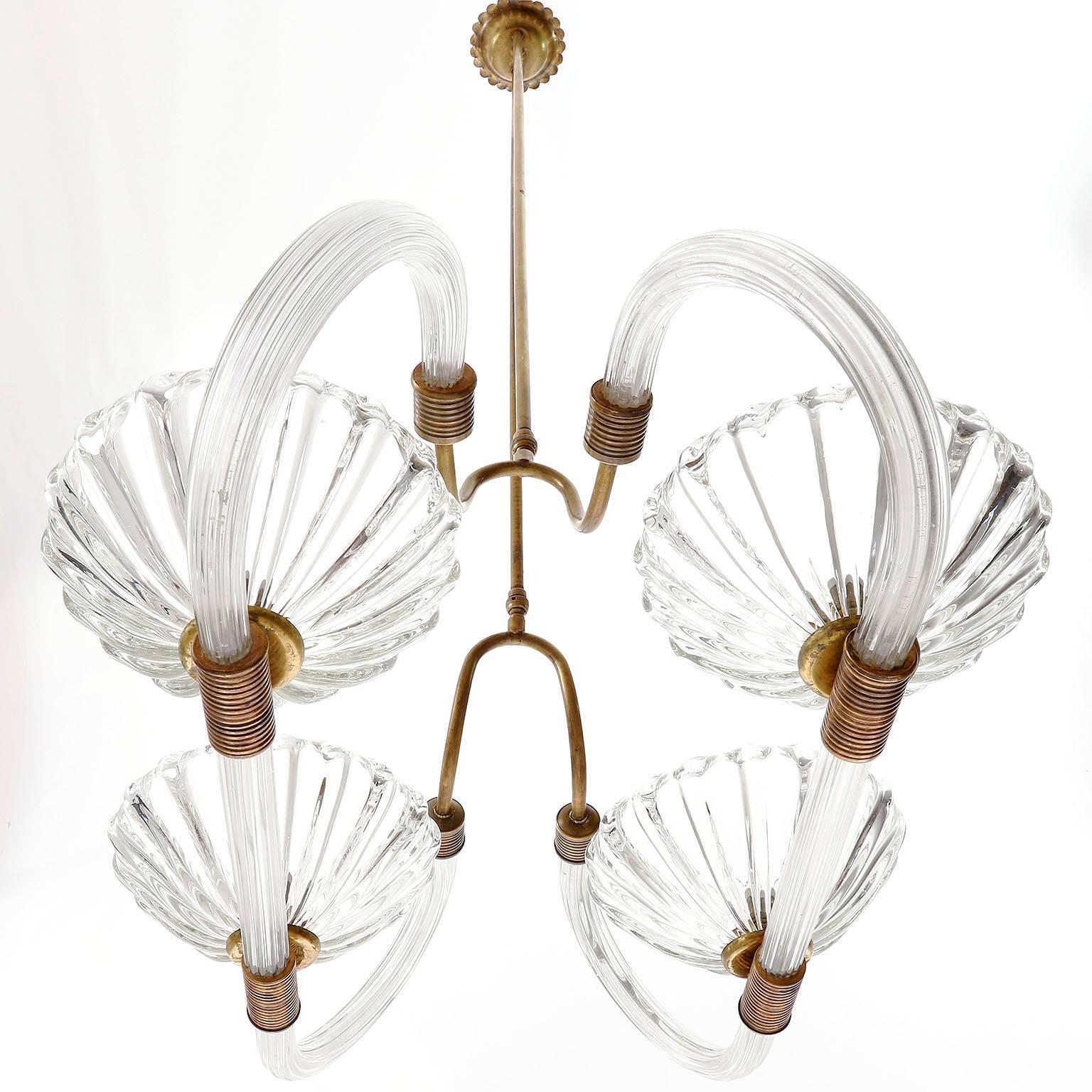 Barovier Chandelier, Glass and Brass, Italy, 1940s 1