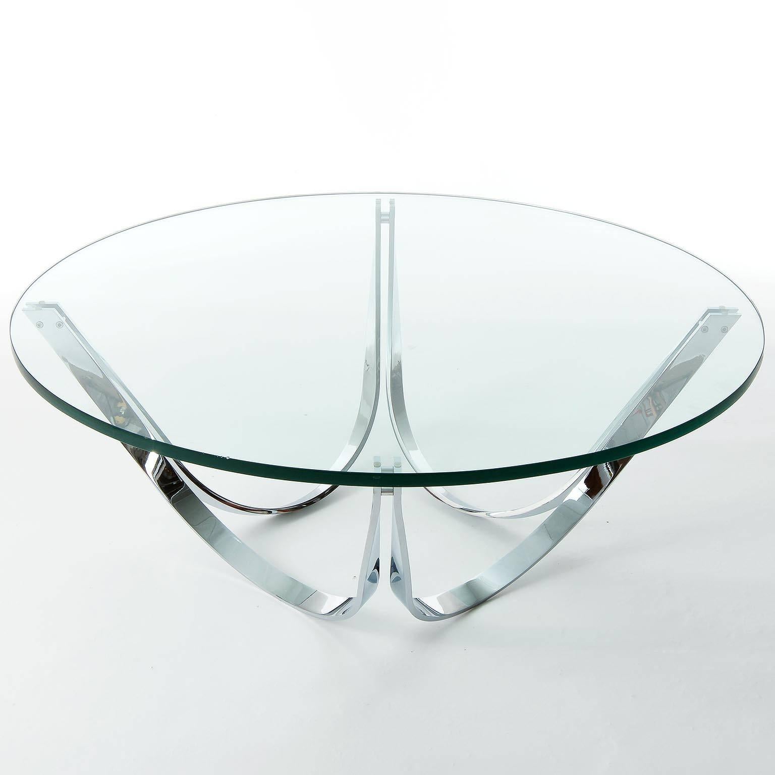 Mid-Century Modern Paire de tables basses de Tri-Mark, verre et chrome, 1970 en vente