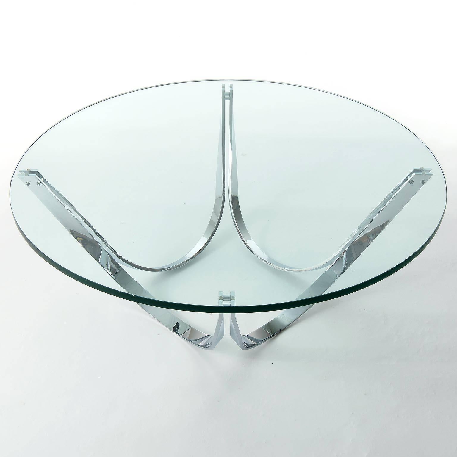 Mid-Century Modern Pair of Coffee Tables by Tri-Mark, Glass and Chrome, 1970 For Sale