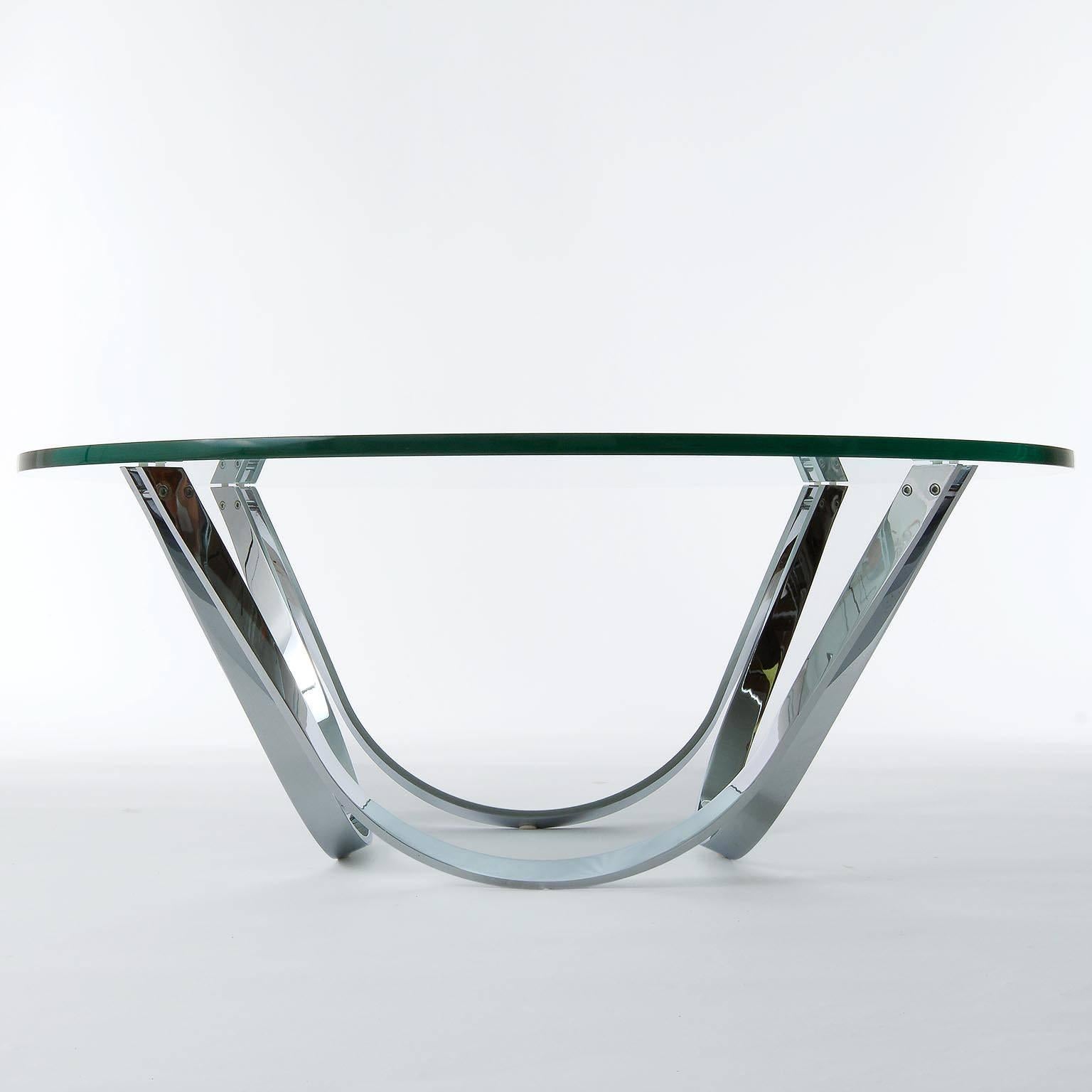 Late 20th Century Pair of Coffee Tables by Tri-Mark, Glass and Chrome, 1970 For Sale