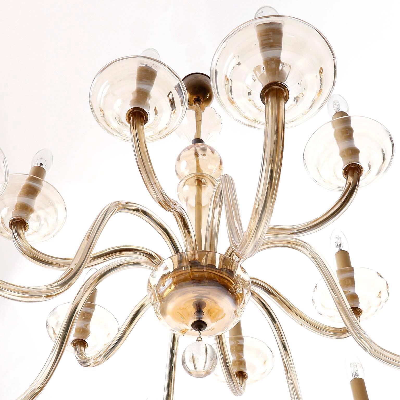 Large Art Deco Chandelier by Lobmeyr, Brass Amber Glass, Austria, 1930 1