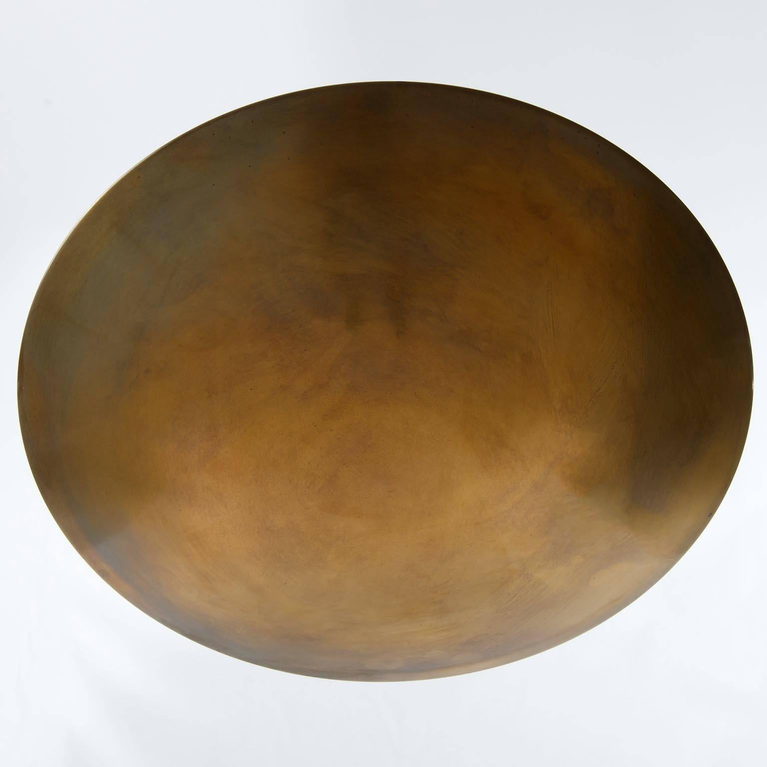 German Large Florian Schulz Flush Mount Light, Patinated Brass Bowl, 1970s