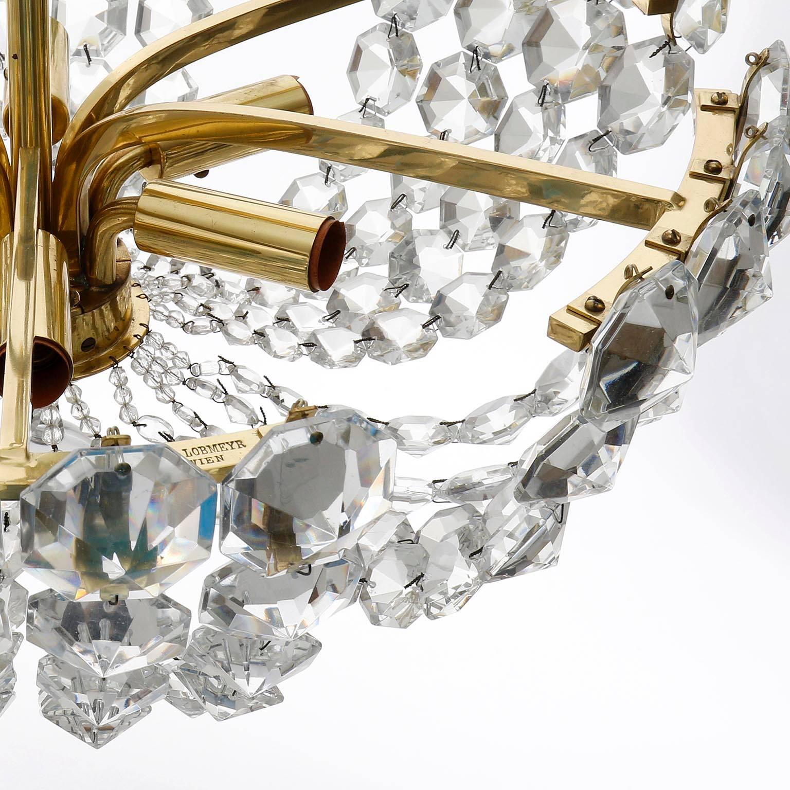 Rare J.L. Lobmeyr Chandelier Pendant Light, Brass Crystal Glass, Austria, 1960s 3