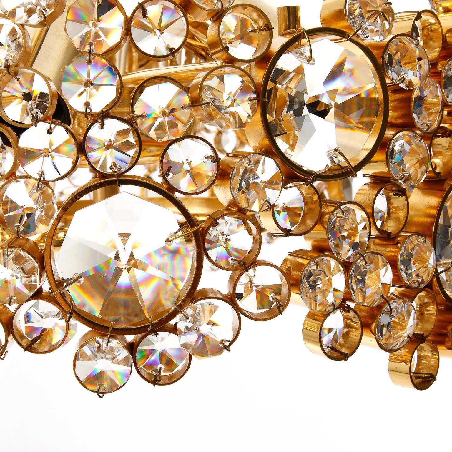 Palwa-Kronleuchter oder Hängeleuchte, vergoldetes Messing und Kristallglas, 1960er Jahre im Angebot 3